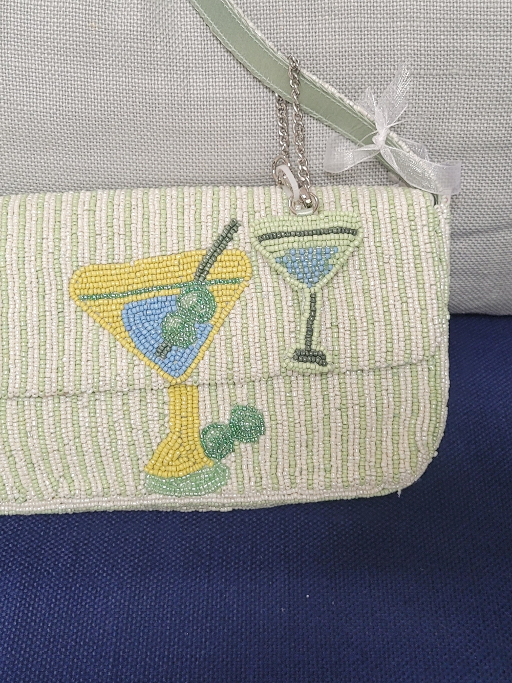 New Beaded Martini Clutch in Pastel Yellow, Blue & Green